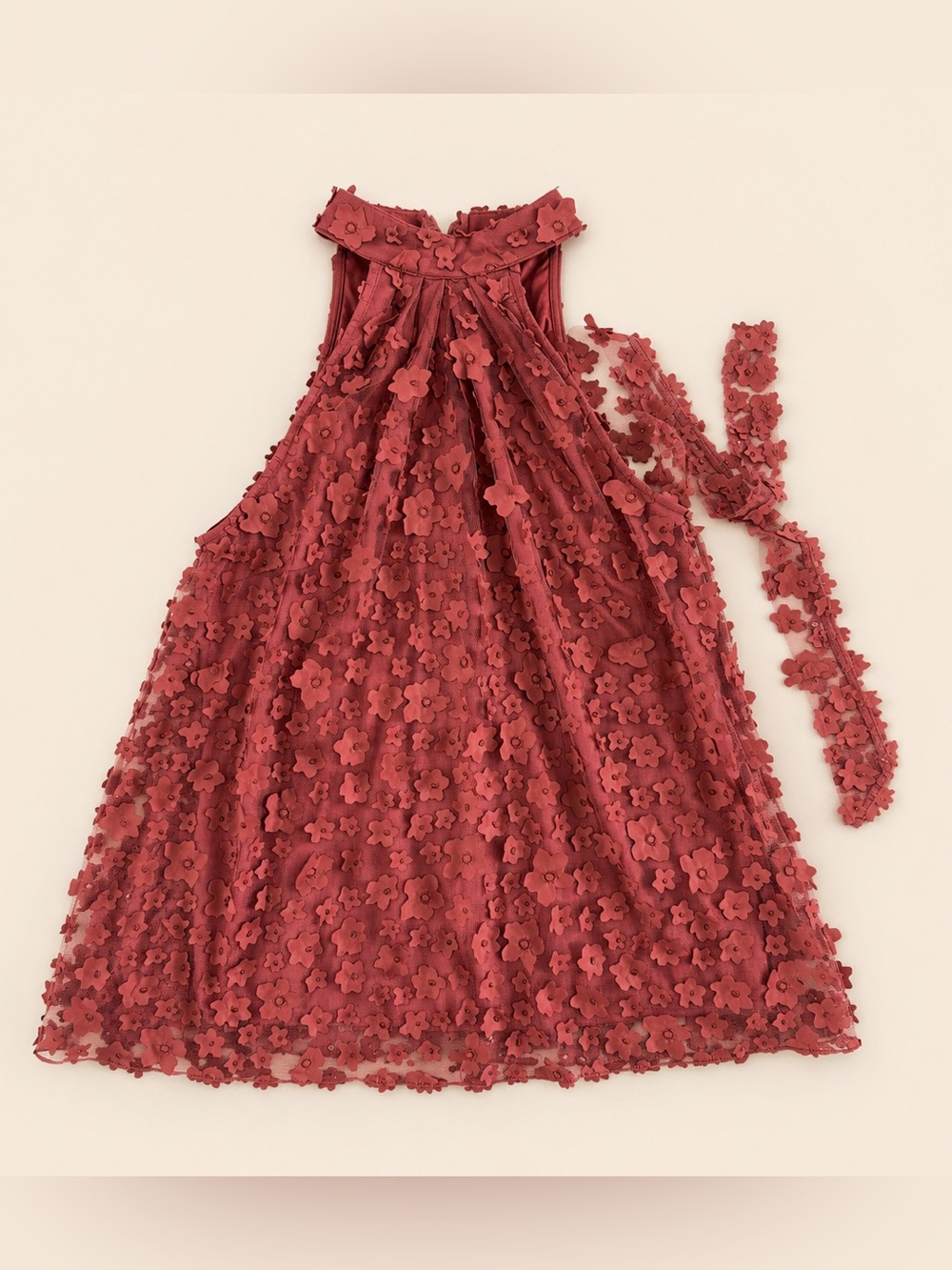 Anthropologie Burgundy 3D Floral Halter Top Tie Back XS NWT